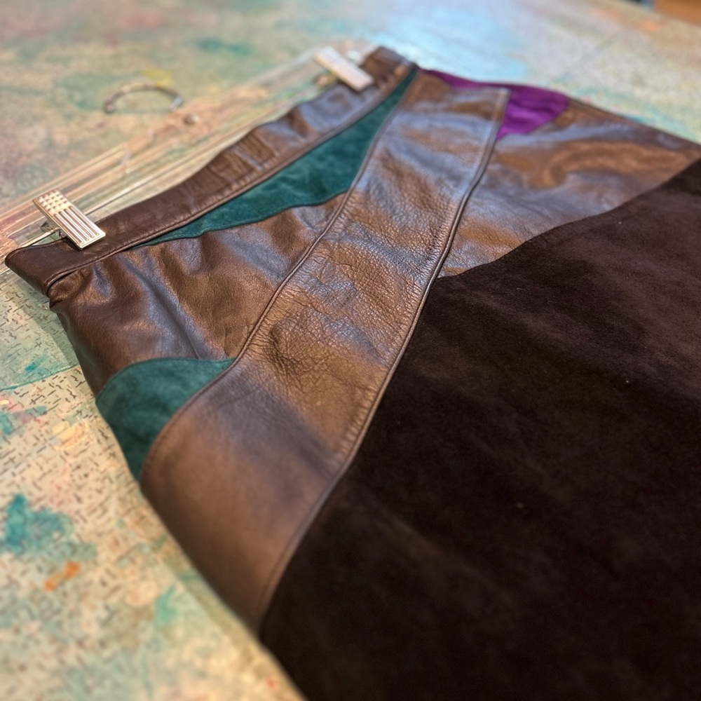 80s Colorblock Suede Skirt